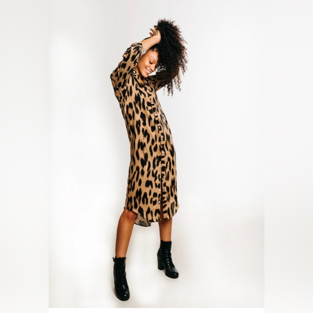 Emily Phillips Nashville TN CHEETAH LINEN GIRLFRIEND MINI DRESS Size Small
